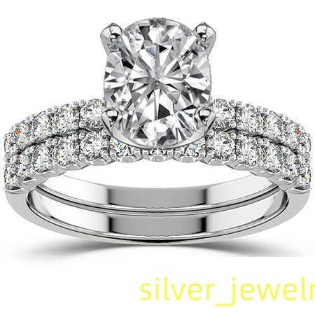 AAA Gems 14K White Gold Ring Emerald/Radiant/Cushion/Pear/Heart Moissanite Ring 4-Prong Semi-Eternity Wedding Set Ring
