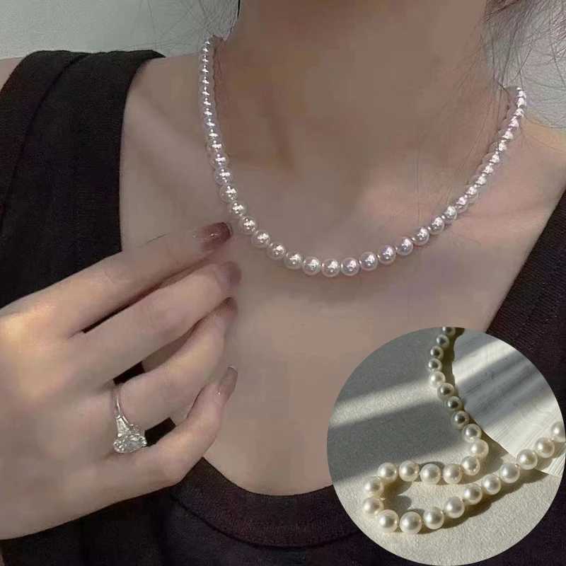 New Tren Imitation Pearl Necklace Men Temperament Simple Handmade Strand Bead Necklace For Women Jewelry Gift Pearl NecklaceXJ250219