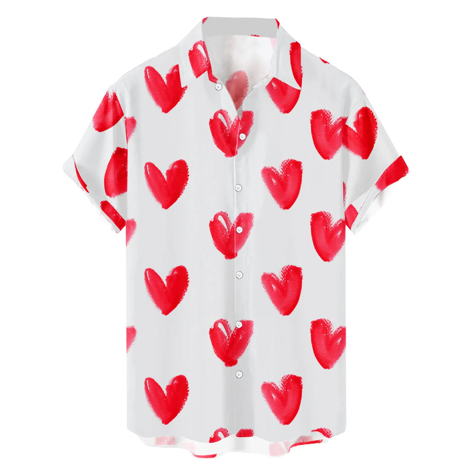 Heart Love Dots Print Men Shirt Summer Short Sleeve Blouse Button White Valentines Day Clothes Party Social Dress Male Tops 250220
