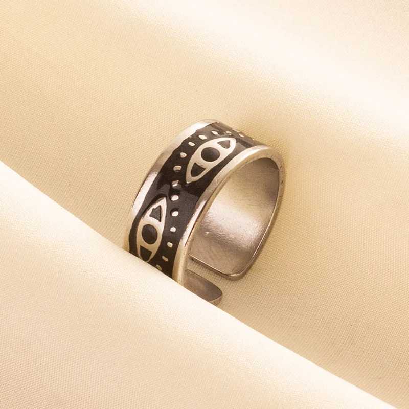 Punk Vintage Black Enamel Ring Stainless Steel Open Rings For Wen Men Jewelry Fire Evil Eye Bague Stainless Steel Femme Gift X250220