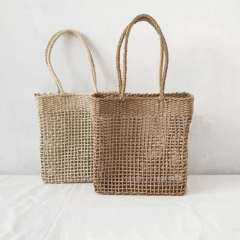 Fashionable rectangular womens handbag mobile phone bag womens straw bag womens handbag holiday womens hollow shoulder bag beach bag Z250219