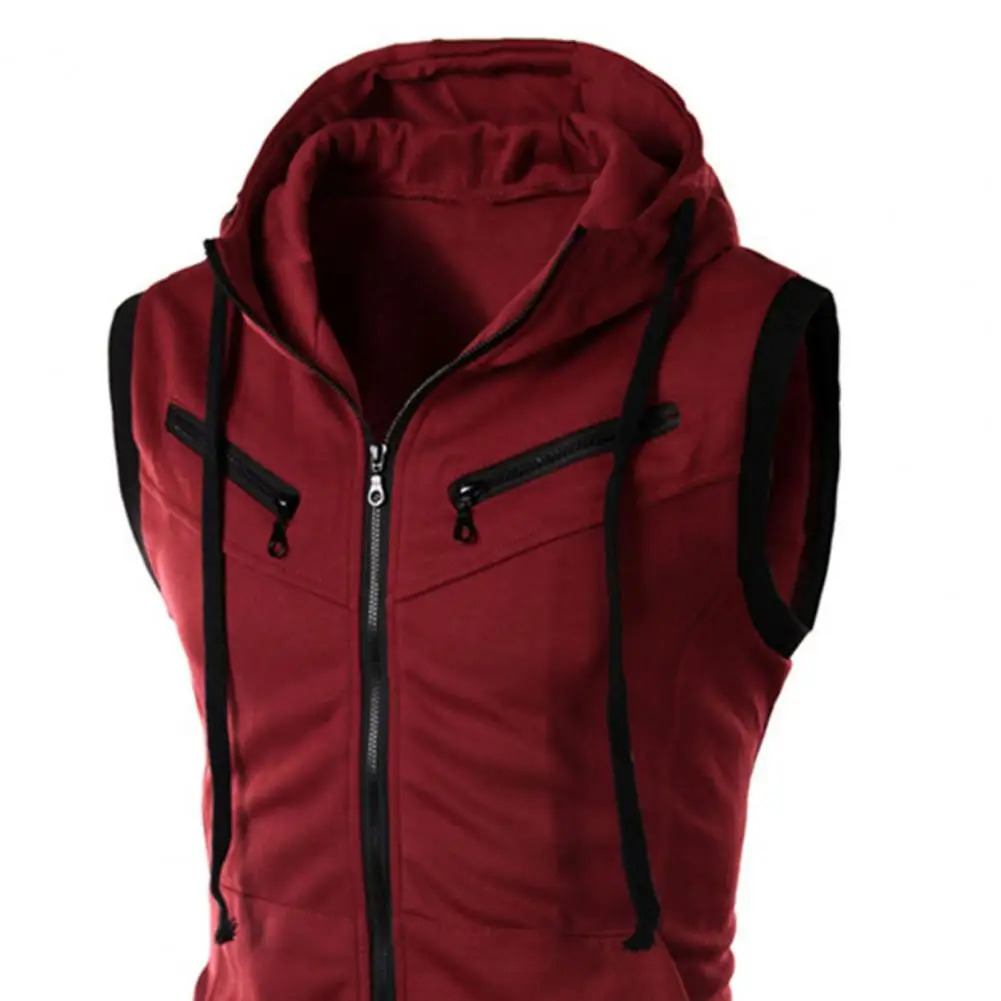 Men Waistcoat Zipper Fly Leisure Summer Waistcoat Drawstring Hooded Multi Pockets Summer Sports Jacket Vest Casual Vest Hoodie 250219