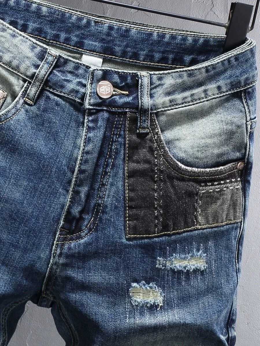 2024 Spring and Autumn New Fashion Trend Ripped Stretch Jeans Mens Casual Comfort Breathable Straight Leg High Quality Pants X250220