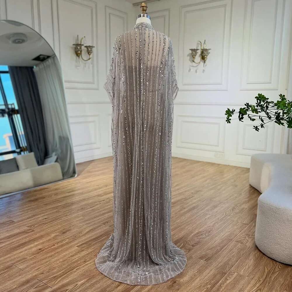 Sier Dubai Nude Cape Mermaid Arabic Evening Dress Gowns With Beaded Customize Party BLA