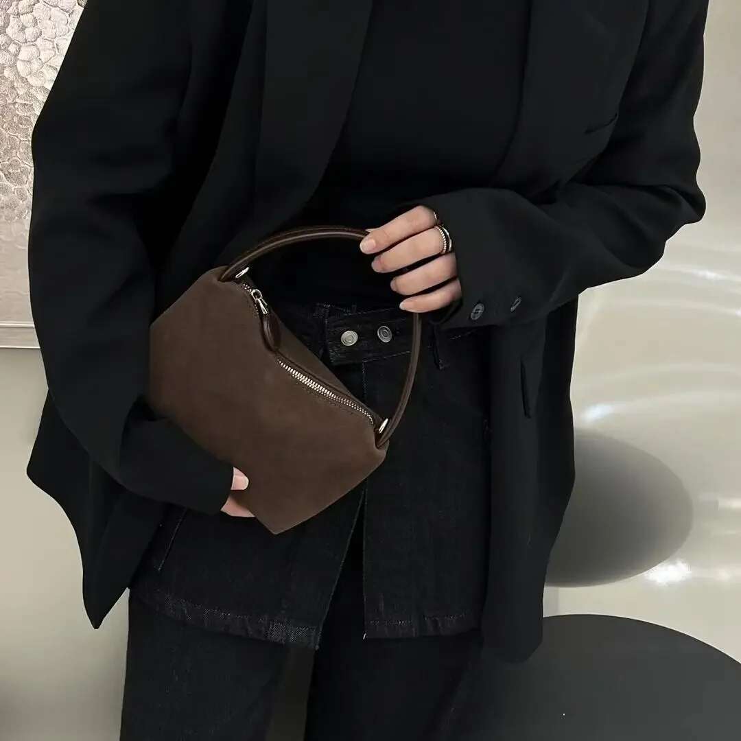 Simple Wine Red Blue Matte Color Women Hobo Tote Small Genuine Suede Cow Leather Female Crossbody Shoulder Bag Daily-Use Handbag