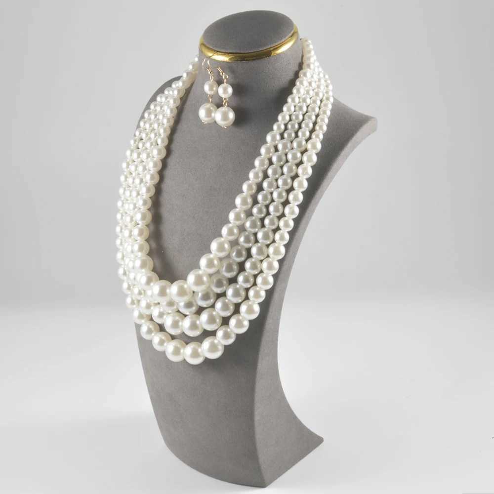 Vintage Baroque Style Round Imitation Pearl Necklace Dangle Earrings Jewelry Set Multi Strands Necklace Party Favors For WomenXJ250219