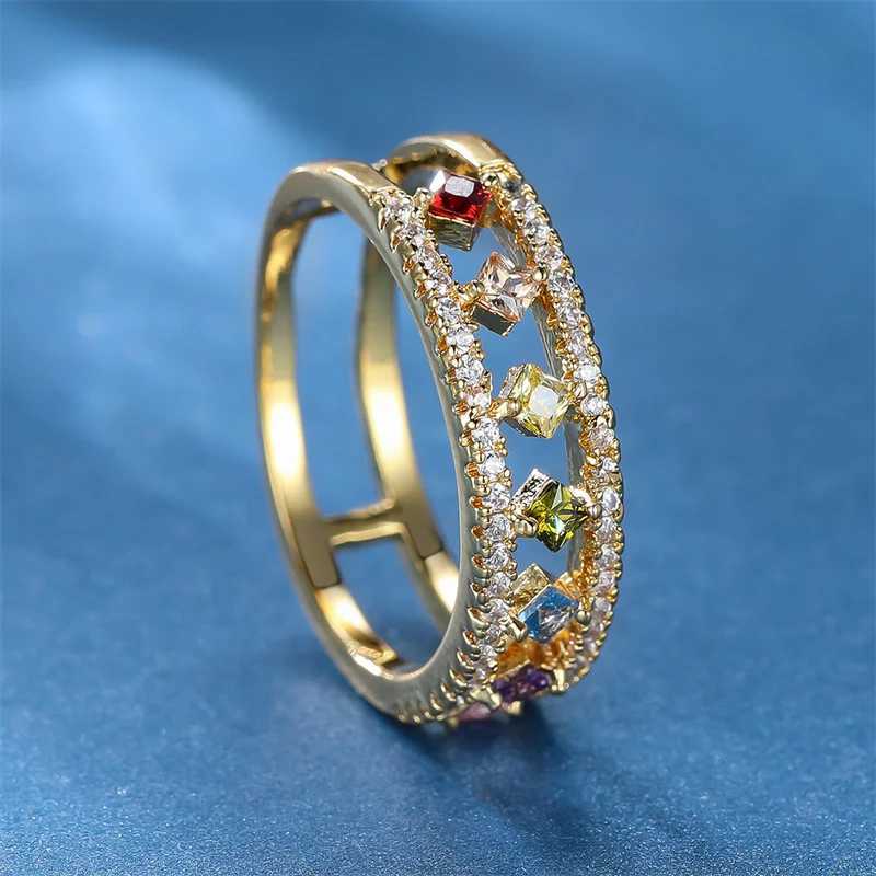 Dainty Square zircon engagement ring vintage Fem crystal stone ring antique gold hollow wedding ring X250220