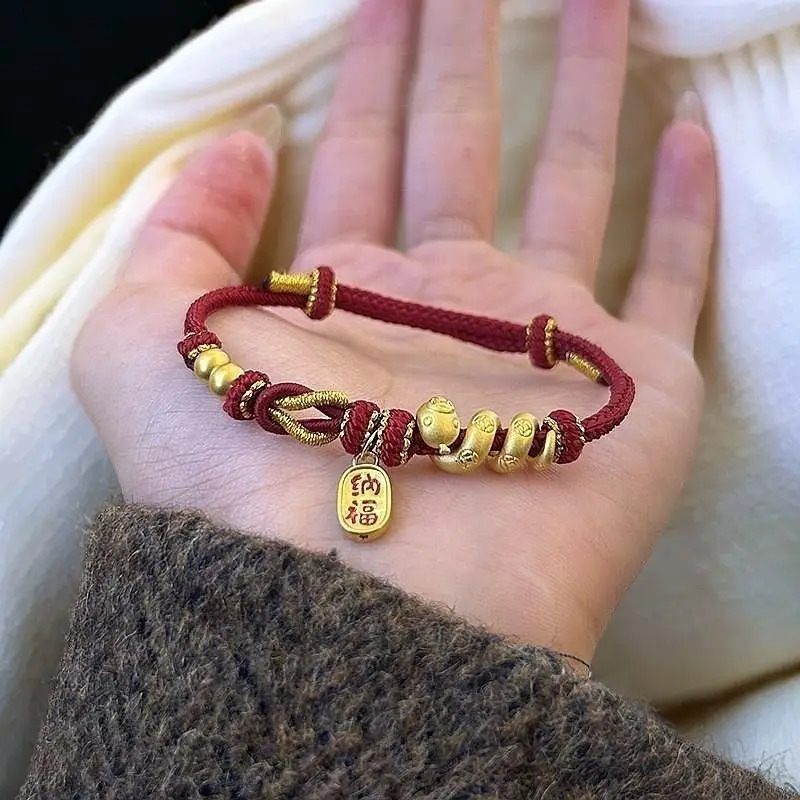 Year of the Snake Red Rope Bracelet Gold Lucky Nafu Roll Snake Hand Rope Womens Retro Full Match Twelve Zodiac Snakes 250220