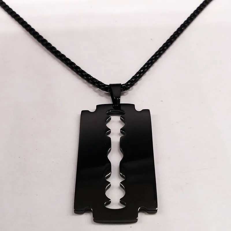Gothic Blade Razor Pendant Necklaces Men Stainl Steel Black Goth Man Chain Necklace Grunge y2k Jewelry collier homme N423S01XJ250219