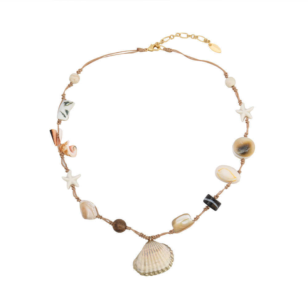 Charm Bracelets Seaside vacation collarbone chain Bohemian style handmade pendant woven rope exotic style natural shell necklace accessories H25220 1 