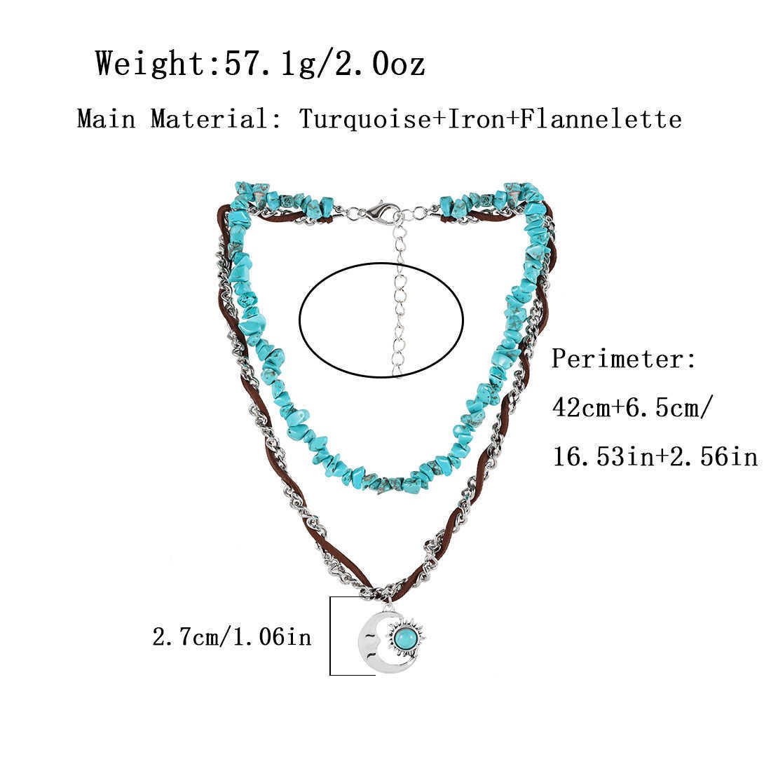 Pendant Necklaces Jewelry ethnic style double-layer layered necklace womens sun and moon inlaid turquoise alloy pendant necklace NK24410 H25219