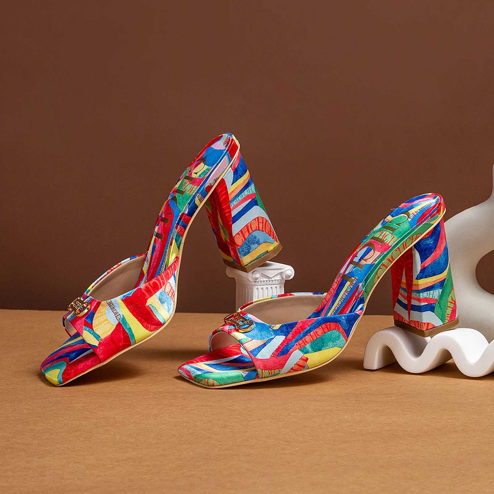 Wens New High-heeled Shoes Fi Mahing Color Collisi Design Exquisite Versatile Ladies Outdoor Slippers Y250215