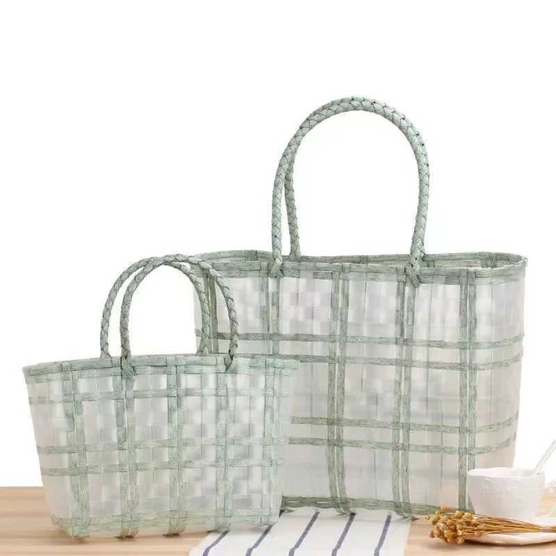 New Transparent Plastic Woven Bag Women Summer Beach Vacation Handbag INS Trendy Shopping Basket Wrist Bag Shopping Street Bag Z250219
