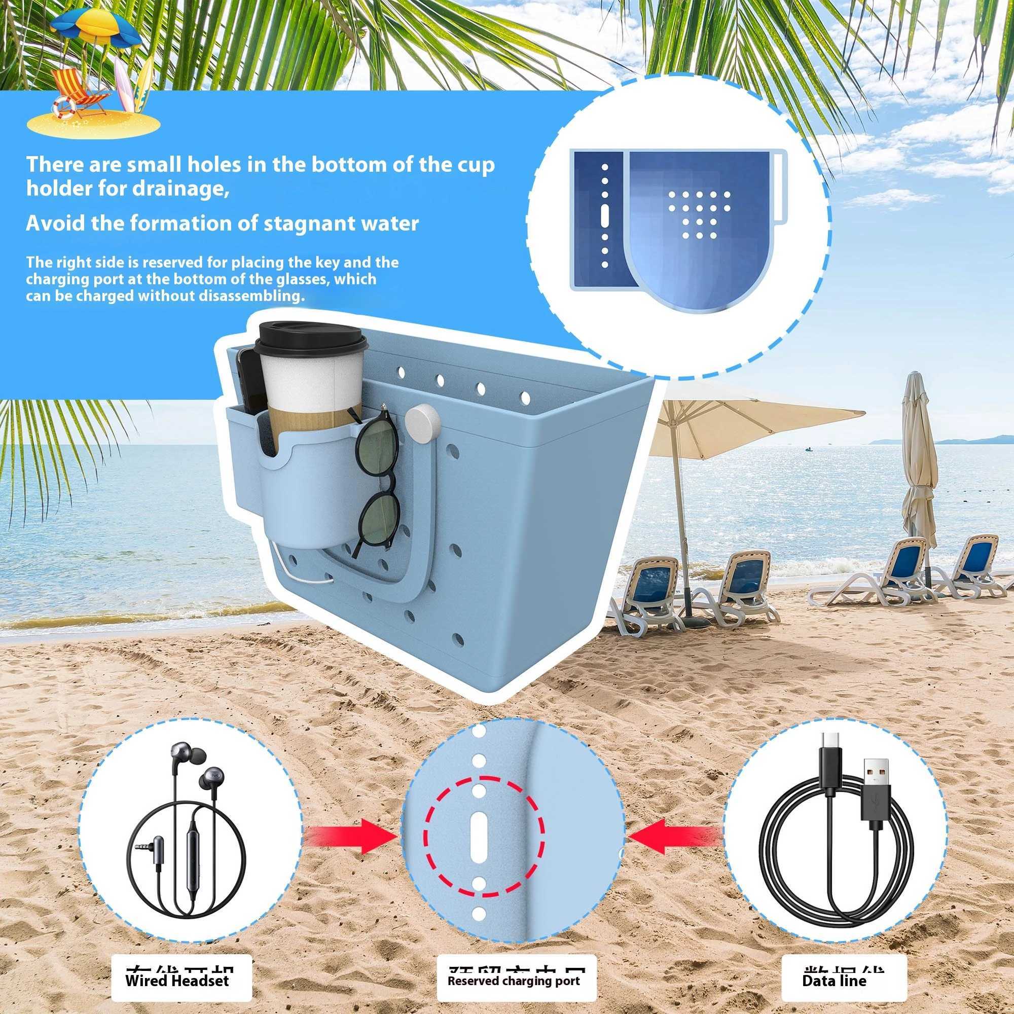 Storage Pouch for Bogg Beach Bag Connector Soft Silicone Waterproof Phone Holder Water Cup Holder Phone Storage Organizer Z250219