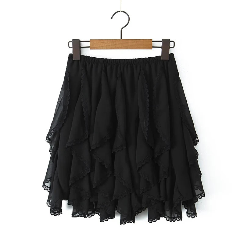 2025 Women Lace Trim Layered Fairy Aline Skirt For Beach Party Club Streetwear Elastic High Waist Summer Skirts 250220