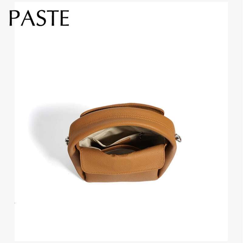 New Autumn Small Lunch Box Shape Hobo Tote T Cow Leather Women Shoulder Crossbody Bag Leisure Ladies Handbag Caramel
