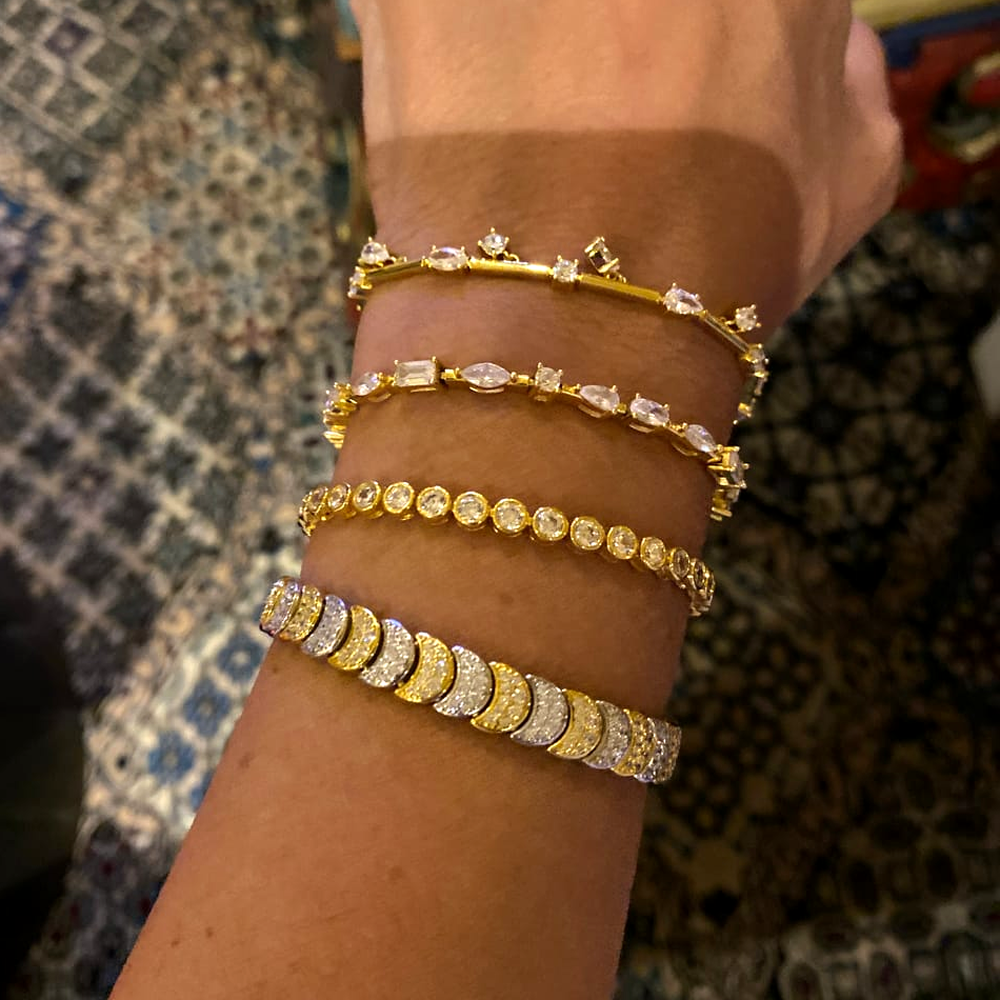 Latest Style Gold Color Geometric White CZ Drop Charm Bracelet Bar Bamboo Link Chain for Women Trendy Fashion Jewelry Gift
