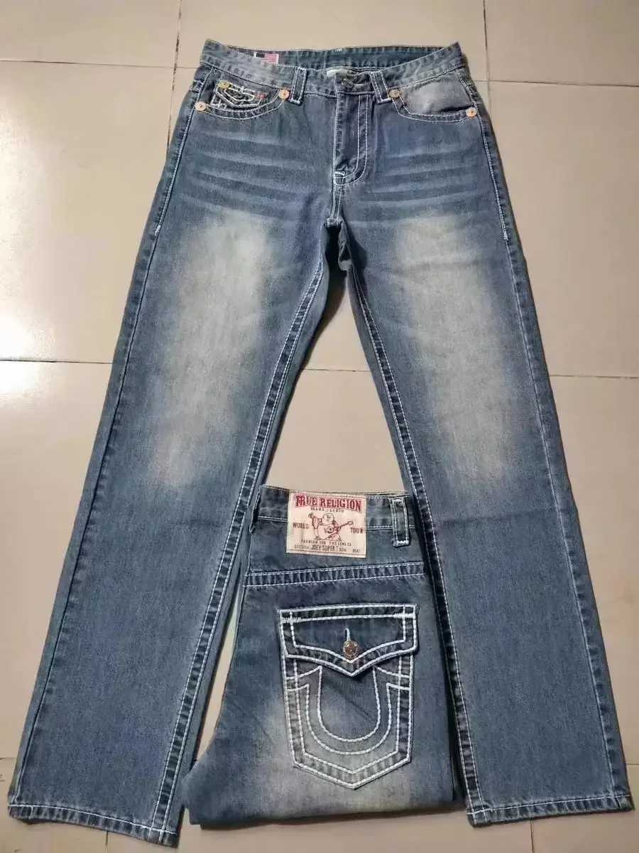 Harajuku Casual Hip Hop Men and Women New Style Blue Embroidered Cross Pattern Jeans Street Y2k American Retro Jeans X250220