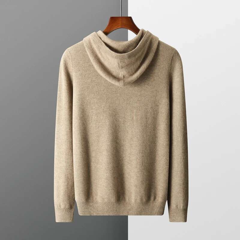 Autumn Winter New Merino Sweater Men's 100% Wool Hooded Collar Knitted Pullover Casual Long Sleeved Hoodie