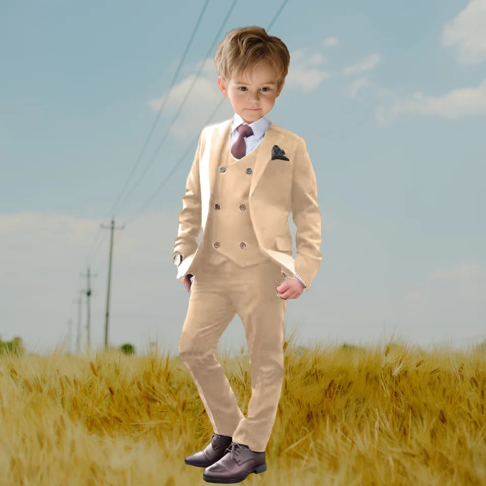 Classic Solid Suit For Boy Elegant Boys Birthday Suit Formal Single Breasted Suit For Kids Blazer Vest And Pants For Party 250219