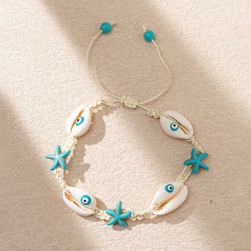 Charm Bracelets Hot selling ocean style cartoon starfish shell graffiti blue eye bracelet ins summer beach vacation bracelet H25220