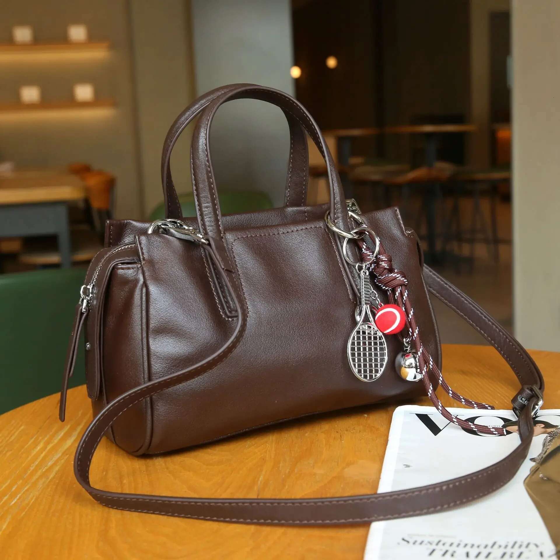 Dropship Vegetable Tanned Top Layer Cowhide Leather Women Handbag Coffee Wine Red Color Female Shoulder Bag