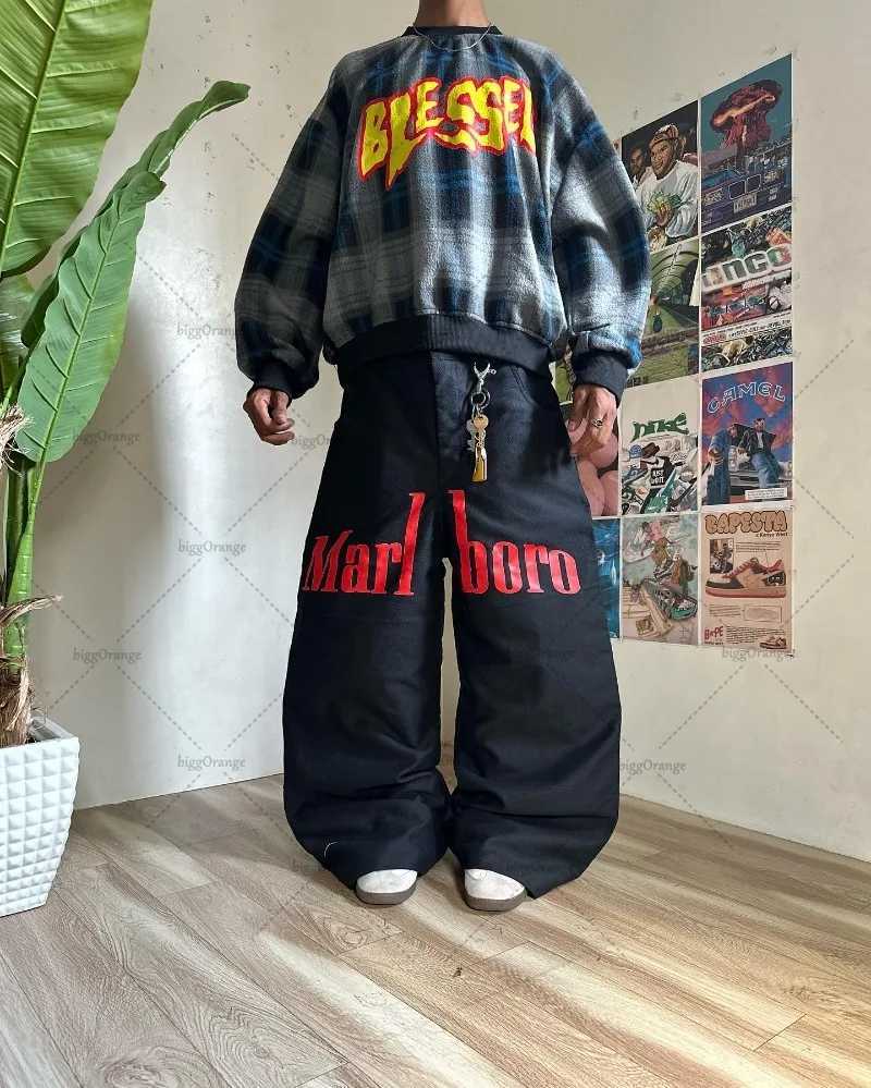 Trendy Brand Retro Streetwear Trousers Y2K Harajuku Hip-hop Casual Loose Straight Pants Men Goth Punk Letter Print Baggy Jeans X250220