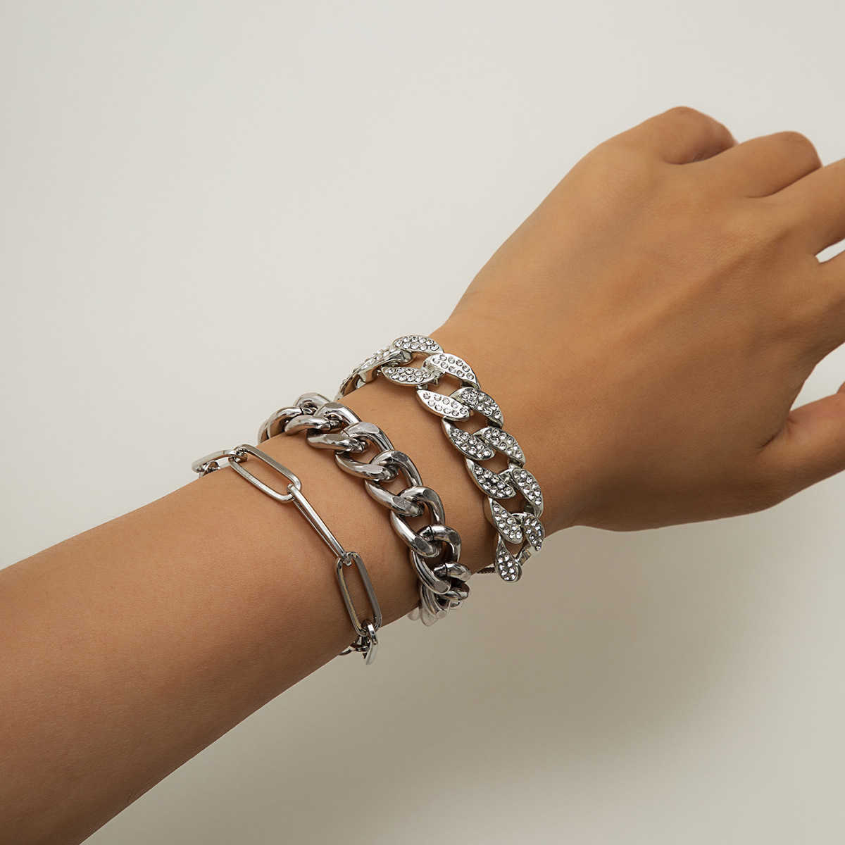 Charm Bracelets Jewelry Bracelet womens simple hollow out set punk hip hop metal Rhinestone Bracelet H25220