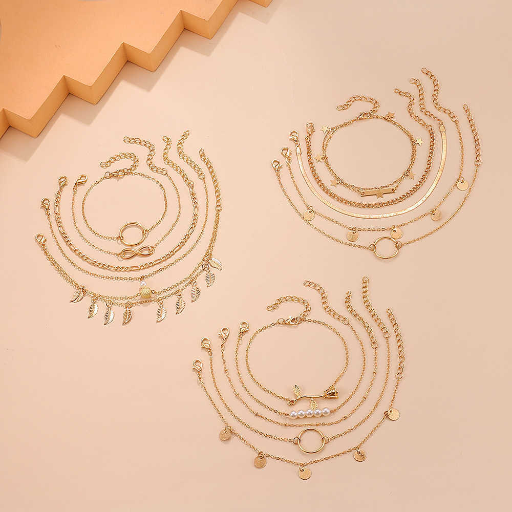 Pendant Necklaces Multi layer anklets ins sexy versatile beach stacked anklets girls foot accessories suit H25219