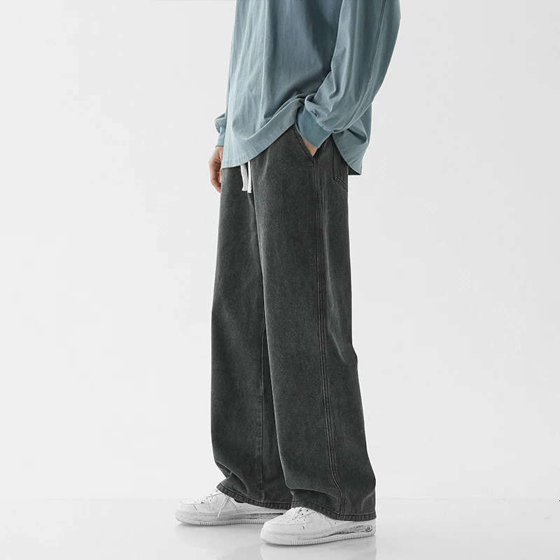 Baggy Jeans Mens Streetwear Harajuku Fashion Casual Wideleg Trousers Japanese Simple Male Denim Pants 250219