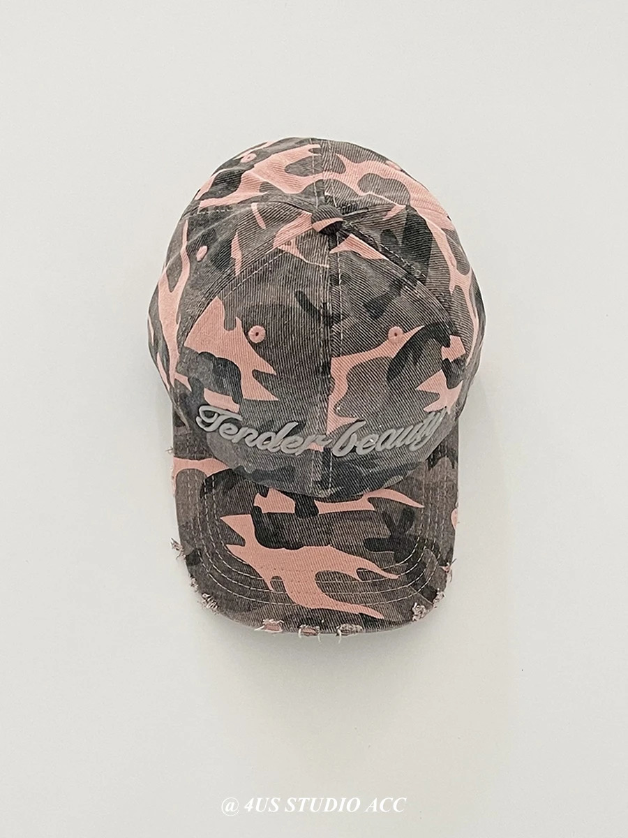 Korean style camouflage embroidered baseball cap womens street fashion soft top sun hat mens foot cap 250214