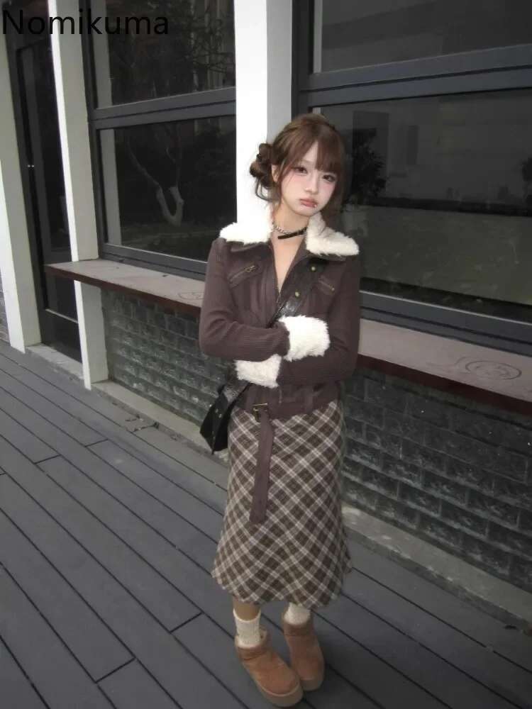 2024 Ropa Mujer Fashion Coats Women's Clothing Fur Collar Zipper Slim Fit Y2k Tops Haruku Outwear Casual Vintage Crop Jackets