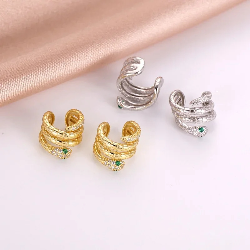Shiny Golden/Sliver Color Serpentine CZ Clip on Earrings Christmas Gift Jewelry Wholesale Customizable 250220