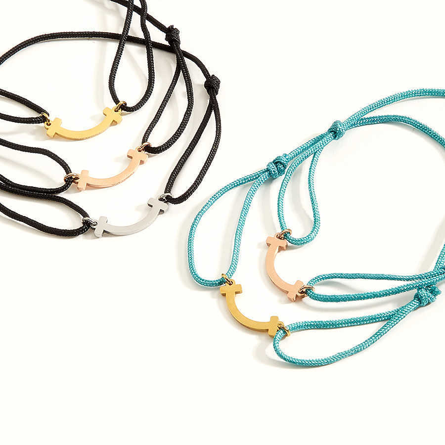 Charm Bracelets for Women Smiling Face Hand Rope Stainless Steel Vacuum Plated NonFading Simple DIY Bracelet Z250910