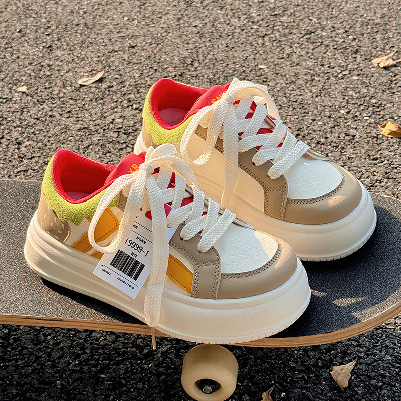 Autumn Women's Personalized Design Burger Niche Sports Shoes 2025 New White Shoes Multifunctional Breathable Fashionable Board Shoes