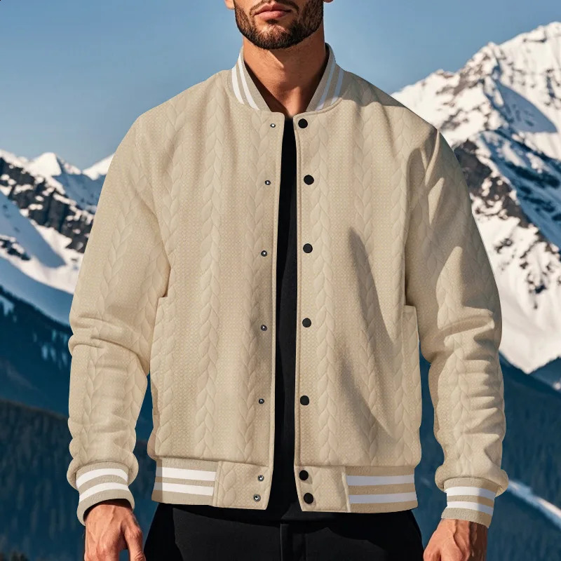 Spring and Autumn Jacquard Baseball Uniform American Style Breasted n Leisure Mens Cardigan Jacket 250218