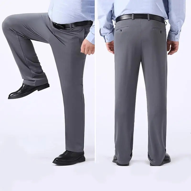 Plus Size 48 50 52 Mens Black Long Pants Casual Business Suit 250219