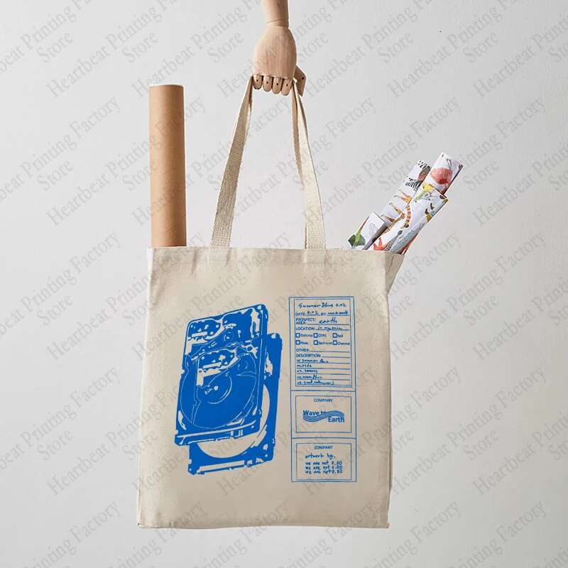 Wave To Earth Summer ws Pattern Retro Record Graphics Tote Reusable Shopper Bags For Men And Women Canvas Bag swissmilitary