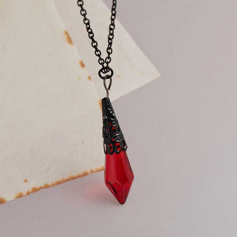 Gothic Vampire Blood Red Crystal Necklace Women Man Pagan Witch Jewelry Demon Vampire Black Chain rs Crystal Pendant ChokerXJ250219
