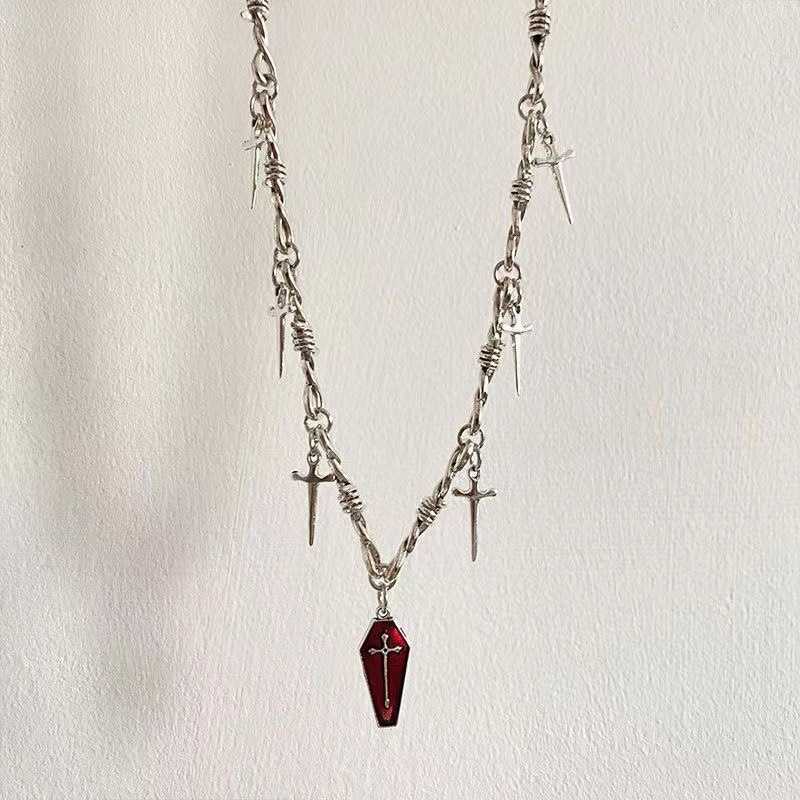 Pendant Necklaces Yk2 Spicy Girl Style Dark Coffin Cross Sword Thorn Necklace Harajuku Hip-hop Street Sweater Chain H25219