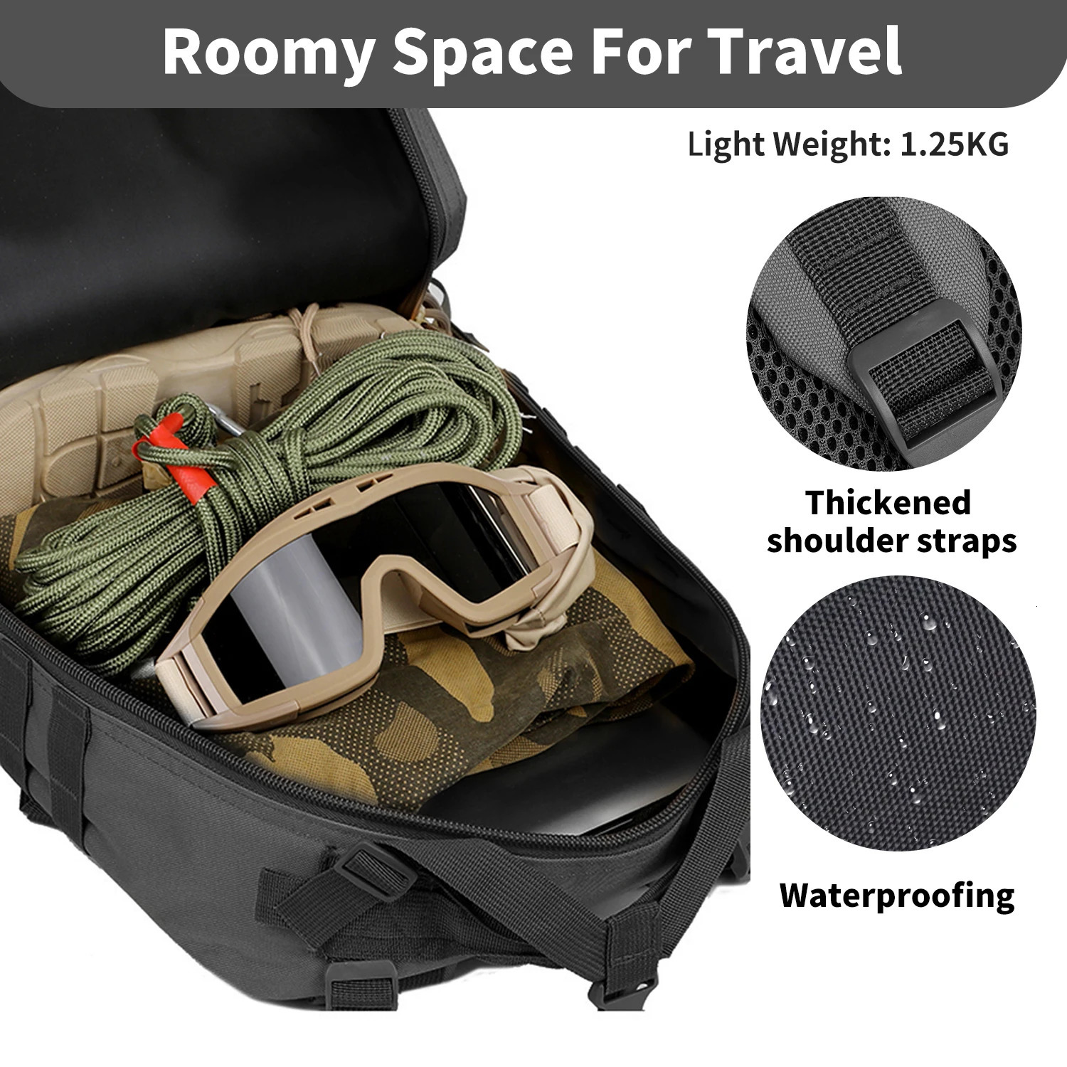 Military Tactical Backpack For Men Waterproof Army Assault Daypack 3Day Bug Out Bag Hiking Climbing Rucksack Carry On Travel 250219