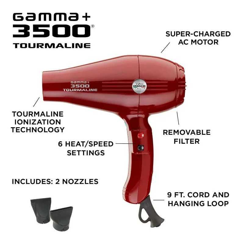 3500 Professional Salon Tourmaline Ionic Hair Dryer 2 Nozzles 6 Heat/Speed Settings W250220