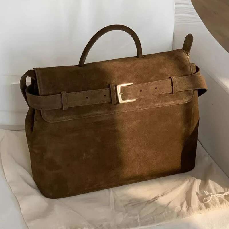 Faux Suede Square Messenger Bags For Women Designer Handbag And Purse 2024 New In Vintage Belt Buckle Shoulder Crossbody