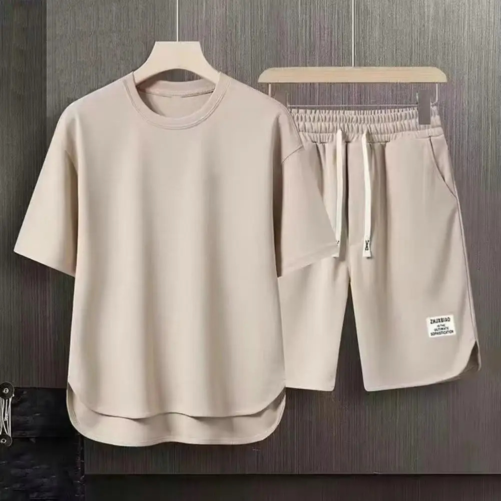 Mens Korean Fashion Waffle Two Piece Set Summer Short Sleeved Tshirt And Shorts Loose Sets Men Clothes Tracksuits 250220