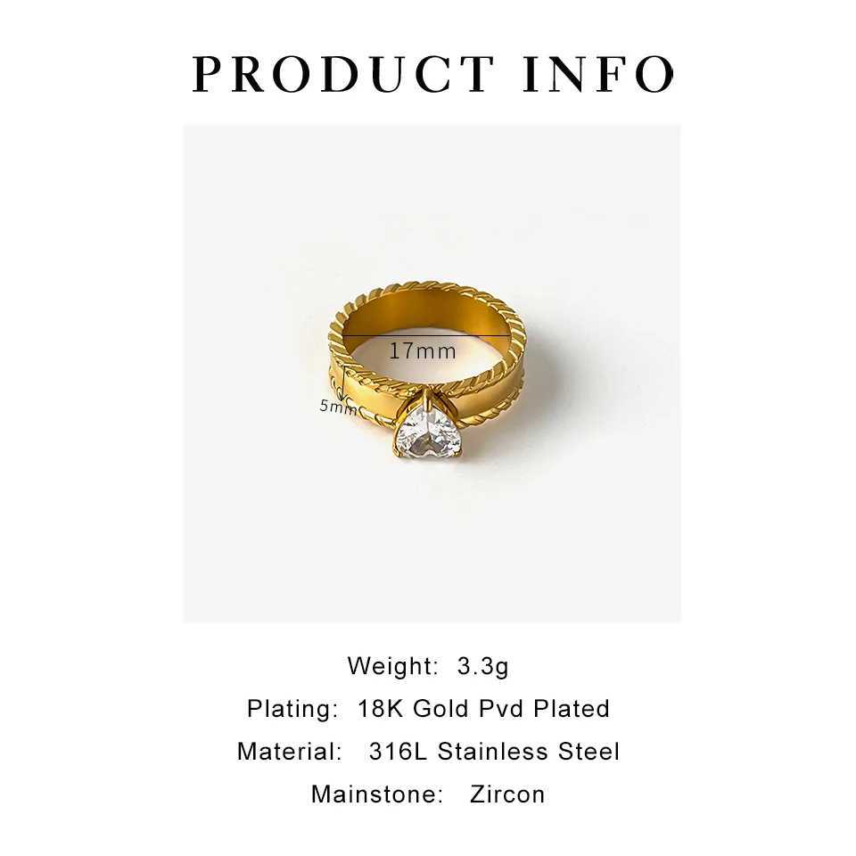 Perisbox Fashion Stainless Steel Gold Plated Zircon Rings for Wen High Quality Sparkling Wedding Jewelry Birthday Gift X250220