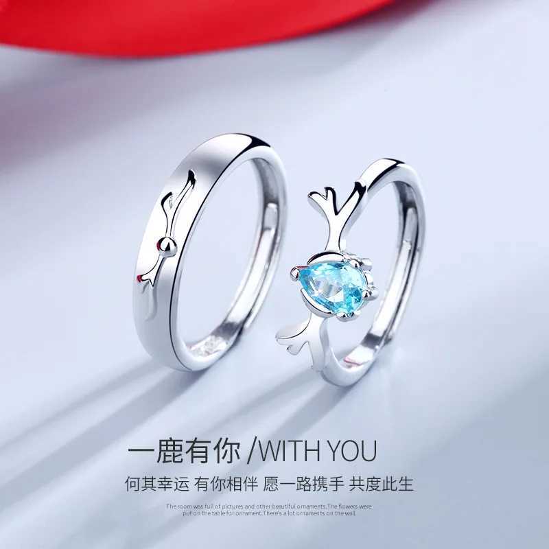 Crystal Elk Antlers Adjustable Rings Deer Horn Zircon rs Couples Rings For Wen Men Engagement Wedding Jewelry Gifts X250220