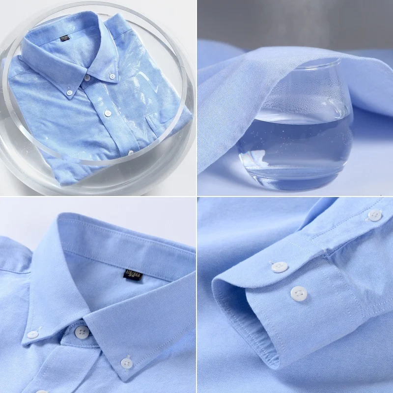 100 pure cotton mens business shirt casual button collar long sleeved breathable Oxford plaid work social S5XL 250220