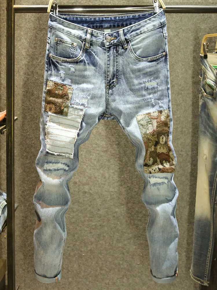 2024 Spring/Summer New Fashion Trends Printed Stretch Jeans for Mens Casual Ultra Thin Comfortable Breathable High Quality Jeans 28-36 X250220
