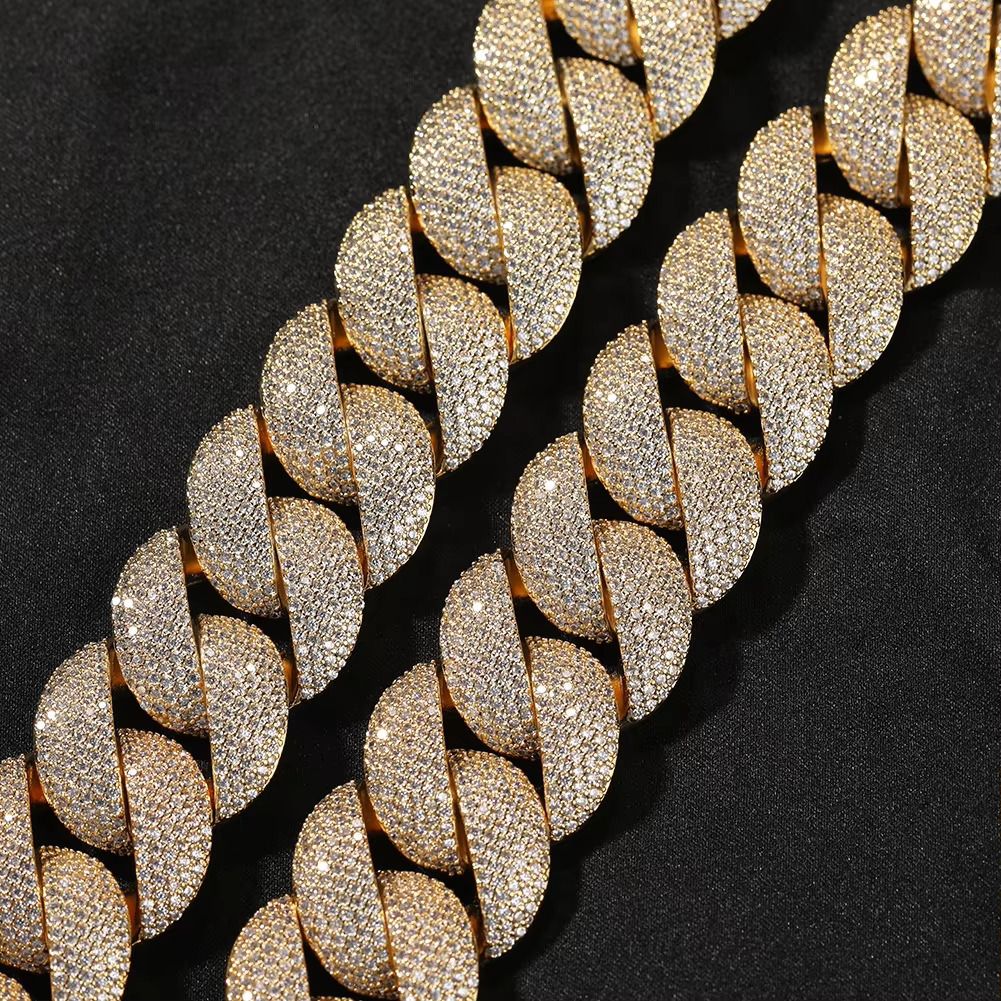 5A Zircon Men's Hip Hop Necklace 24mm Gold Cuban Chain