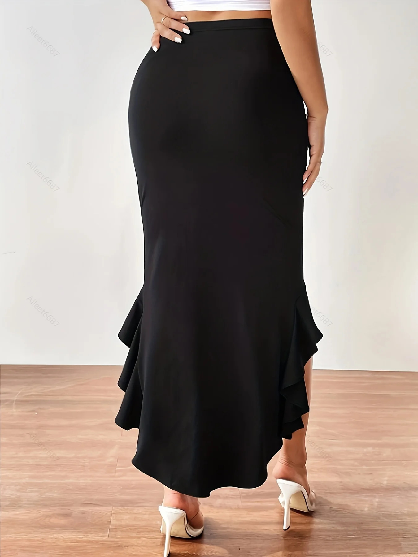 Womens high waisted pleated skirt elegant and fashionable fishtail braid hem long 250220